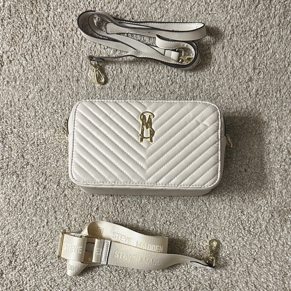 Steve Madden Cream Quilted Crossbody Bag with Gold Details